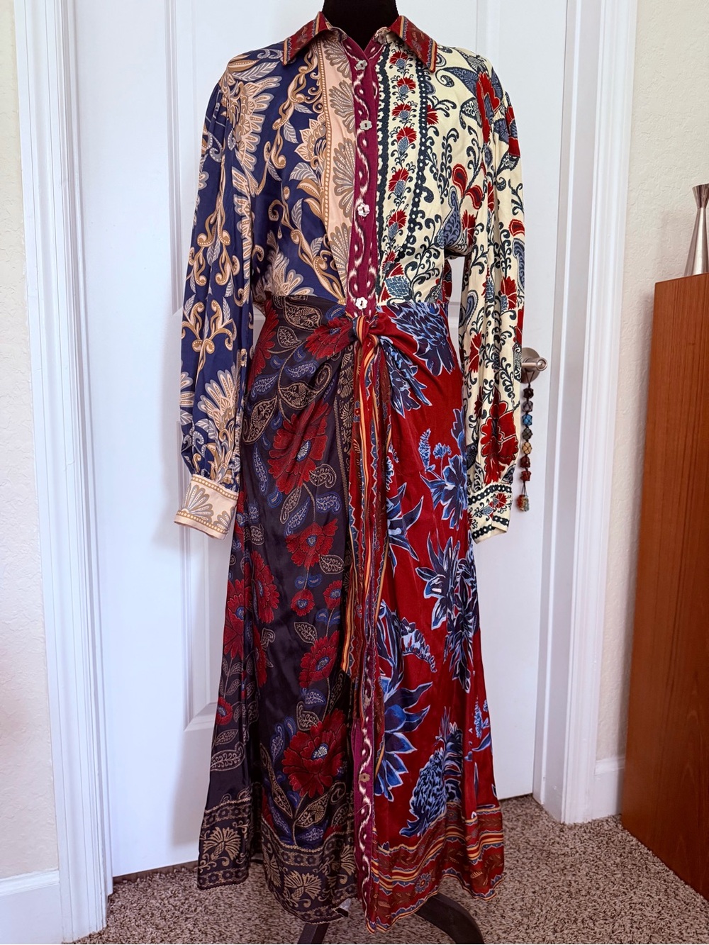 FARM Rio Mixed Navy Winter Lenzing® Ecovero® Viscose Midi Dress Size S